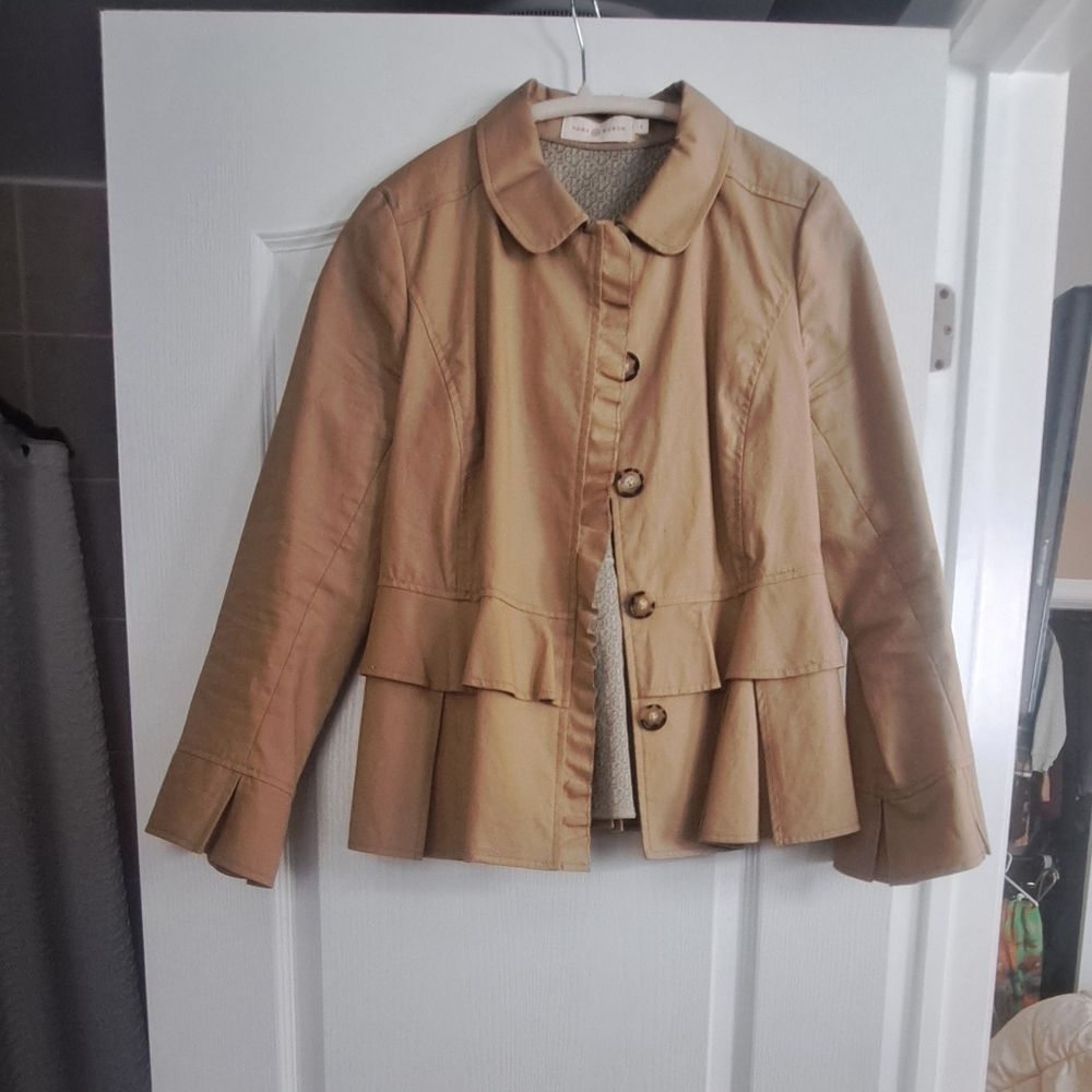 Tory Burch Peplum Jacket – Size 8 – Camel/Tan – 100% Cotton